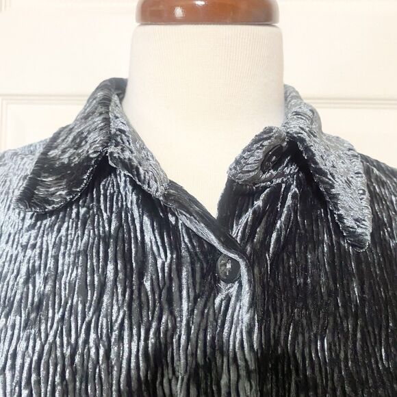 Soft Surroundings Maxime Button Front Velvet/Velour Crinkle Shirt Dress Size L - Picture 5 of 13